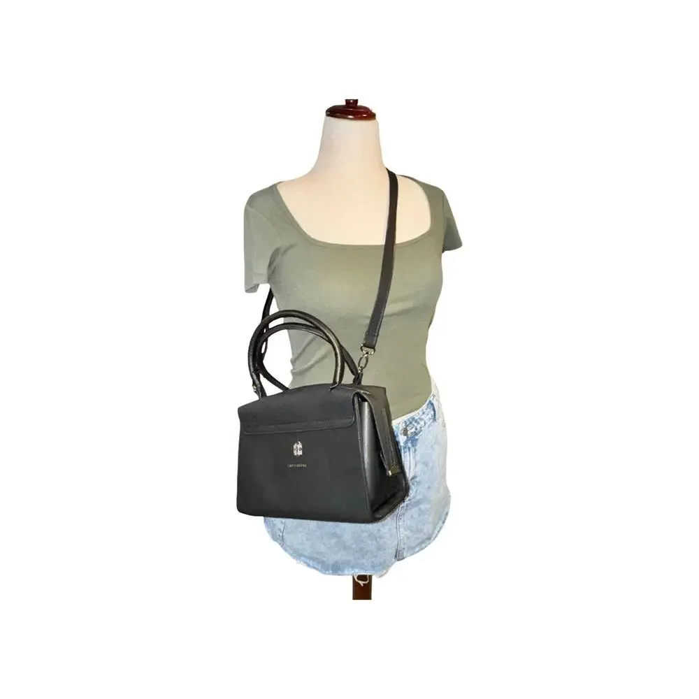 Cressberry Black Satchel Handbag With Removable Crossbody Strap Gunmetal Harware